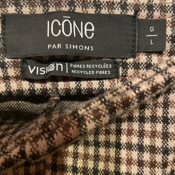 SIMONS, ICONE PAR SIMONS, black and brown plaid flare pants, Size US L - Picture 3 of 4